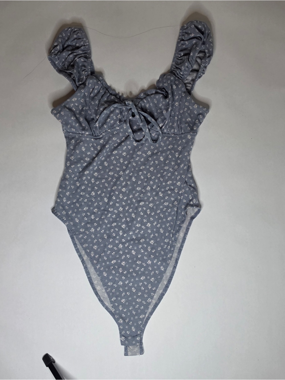 Smocked Strap Floral Halter Bodysuit - Blue